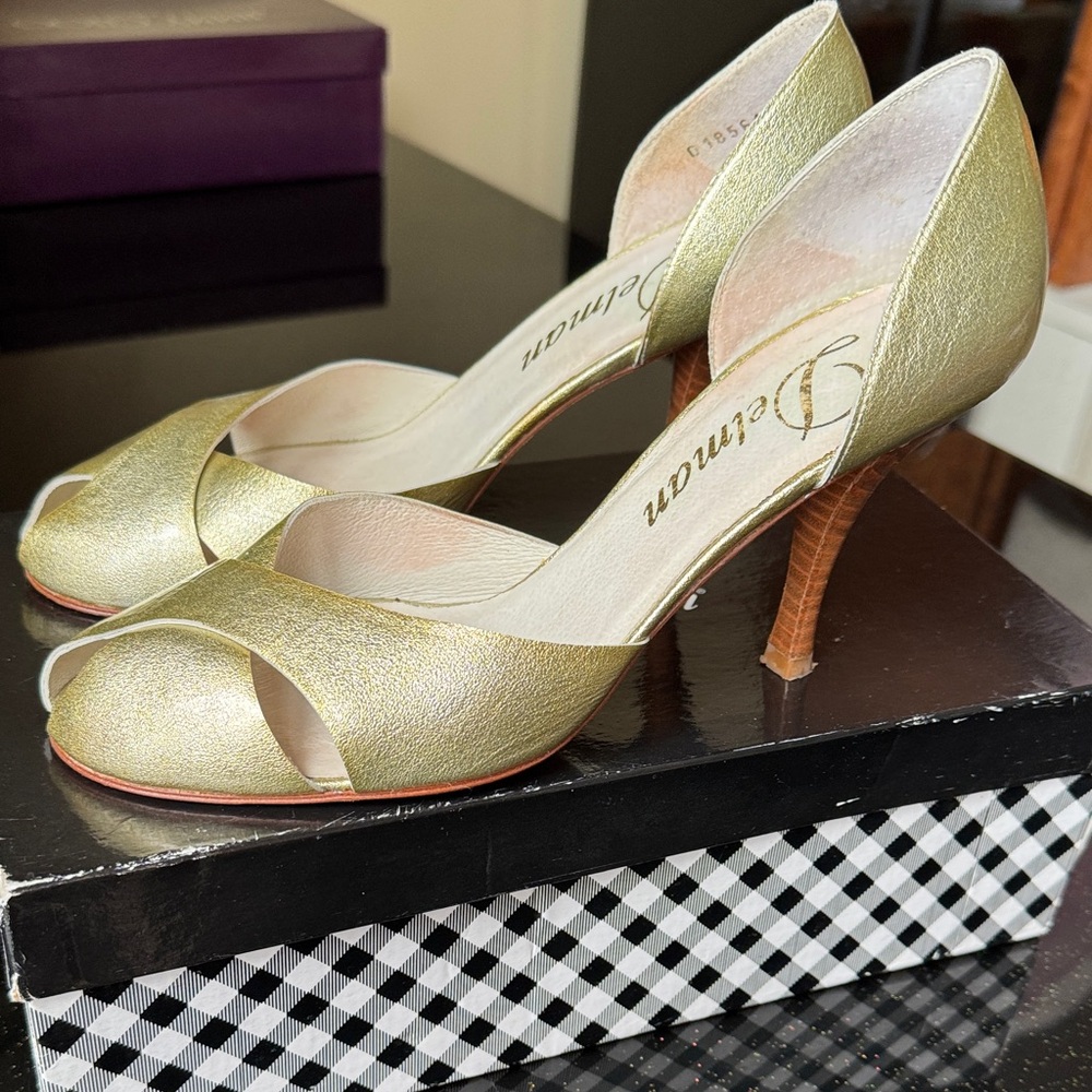Delman Gold Open-Toe Heels